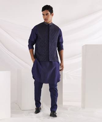 Midnight Corded Nehru Jacket 1