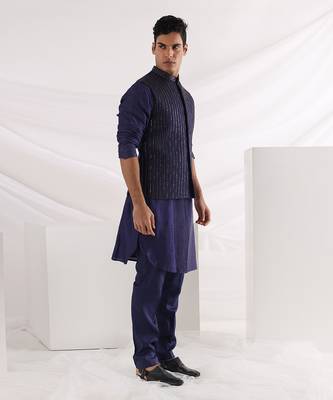 Midnight Corded Nehru Jacket 2