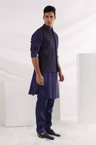 Midnight Corded Nehru Jacket
