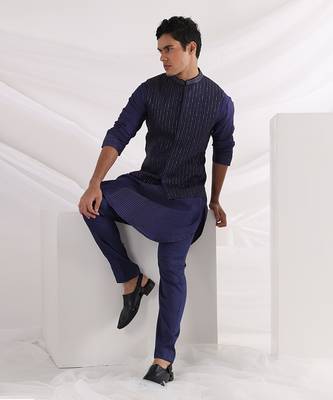 Midnight Corded Nehru Jacket 3