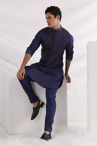 Midnight Corded Nehru Jacket