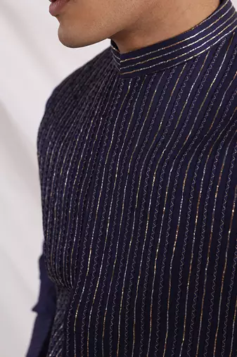Midnight Corded Nehru Jacket
