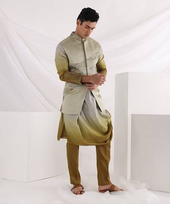 Olive Knot Embroidered Nehru Jacket 1