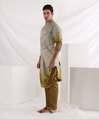 Olive Knot Embroidered Nehru Jacket 2