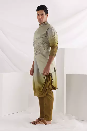 Olive Knot Embroidered Nehru Jacket