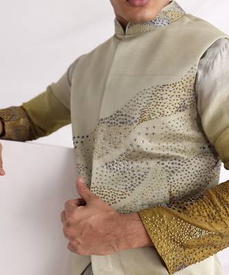 Olive Knot Embroidered Nehru Jacket 3