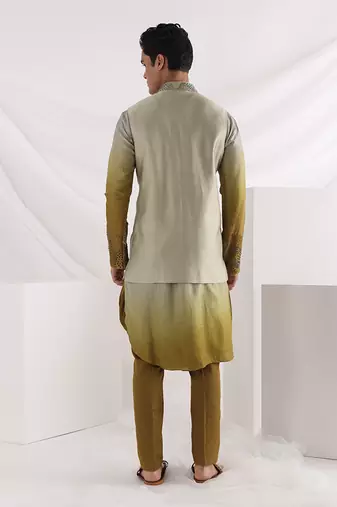 Olive Knot Embroidered Nehru Jacket