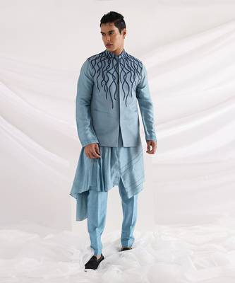 Blue Wave Nehru Jacket 1