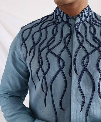 Blue Wave Nehru Jacket 3