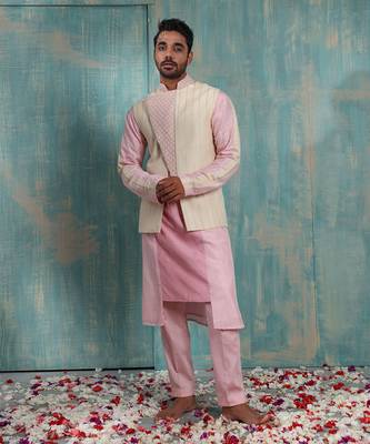 Flax And Salmon Pink Advaith Nehru Jacket 1