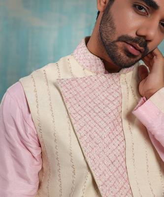 Flax And Salmon Pink Advaith Nehru Jacket 2