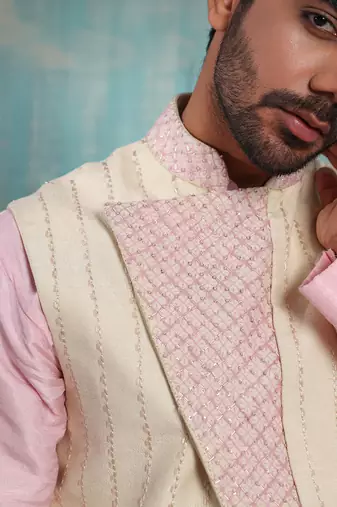 Flax And Salmon Pink Advaith Nehru Jacket