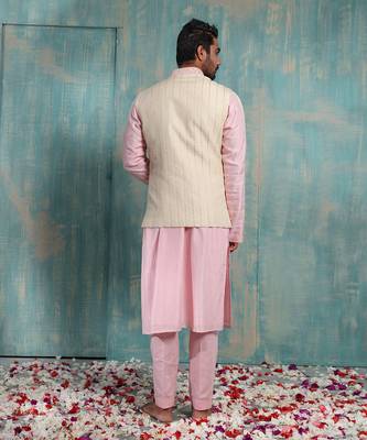 Flax And Salmon Pink Advaith Nehru Jacket 3