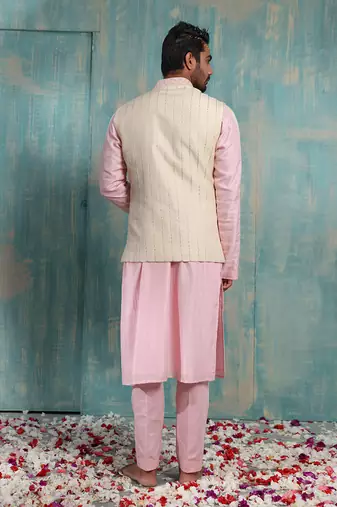 Flax And Salmon Pink Advaith Nehru Jacket