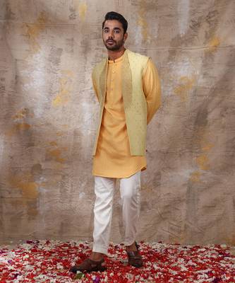 Corn Yellow Suvan Shawl Collar Nehru Jacket 1