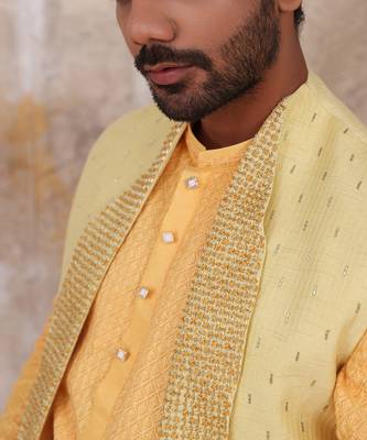 Corn Yellow Suvan Shawl Collar Nehru Jacket 2