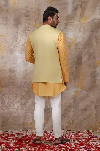 Corn Yellow Suvan Shawl Collar Nehru Jacket