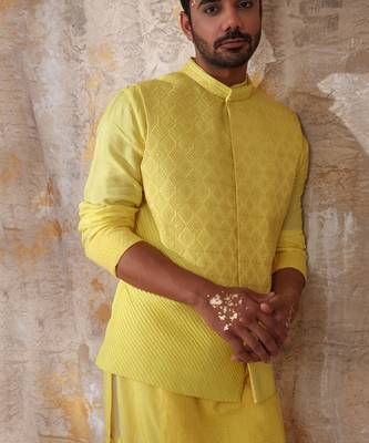 Sunshine Yellow Dyutit Nehru Jacket 2