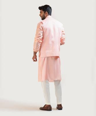 Peach Hand Embroidered Nehru Jacket 3