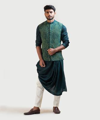 Moss Green Embroidered Nehru Jacket 1