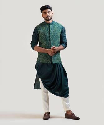 Moss Green Embroidered Nehru Jacket 2
