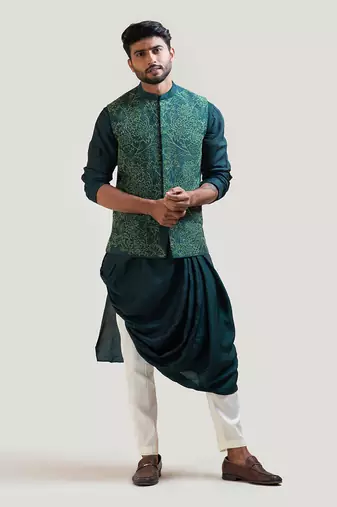 Moss Green Embroidered Nehru Jacket