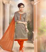 Brown printed Banglori Silk unstitched salwar with dupatta