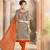 Brown printed Banglori Silk unstitched salwar with dupatta