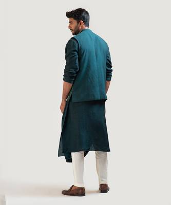 Moss Green Embroidered Nehru Jacket 4