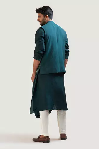 Moss Green Embroidered Nehru Jacket