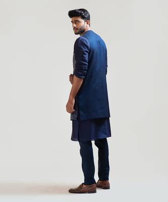 Navy Blue Embroidered Long Jacket 2