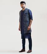 Navy Blue Embroidered Long Jacket