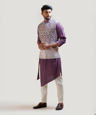 Lavender Ombre Rexin Applique Nehru Jacket 2