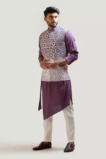 Lavender Ombre Rexin Applique Nehru Jacket