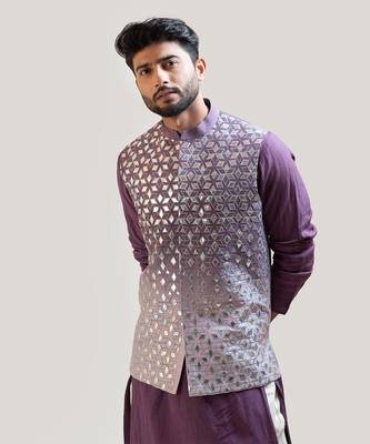 Lavender Ombre Rexin Applique Nehru Jacket 3