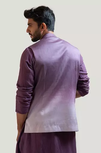 Lavender Ombre Rexin Applique Nehru Jacket