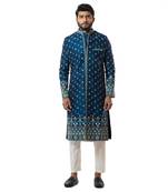 Blue Threadwork Sherwani Set