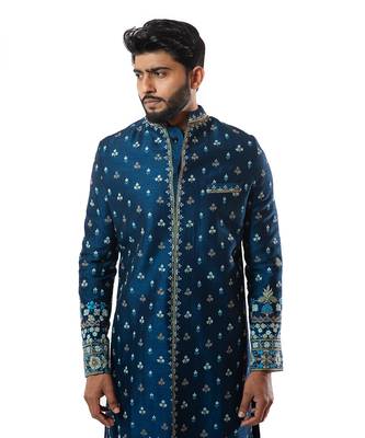 Blue Threadwork Sherwani Set 2