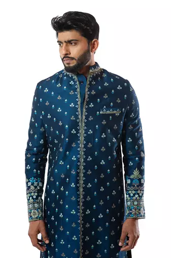 Blue Threadwork Sherwani Set