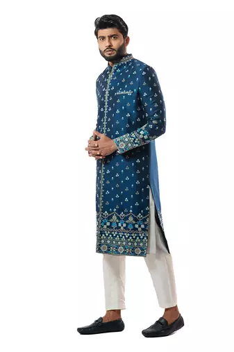 Blue Threadwork Sherwani Set