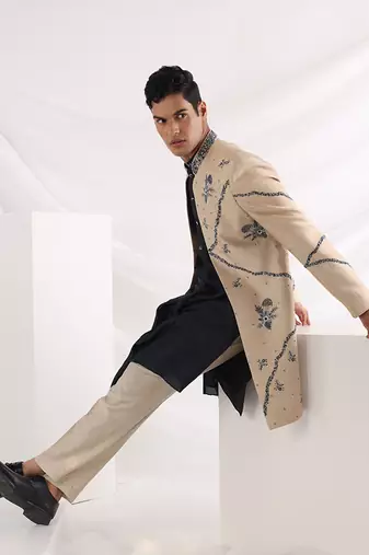 Ivory Caelus Floral Embroidered Sherwani