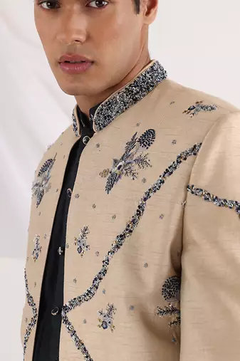 Ivory Caelus Floral Embroidered Sherwani