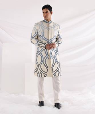 Ivory Leaf Embroidered Sherwani 1