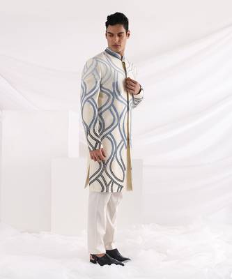 Ivory Leaf Embroidered Sherwani 2