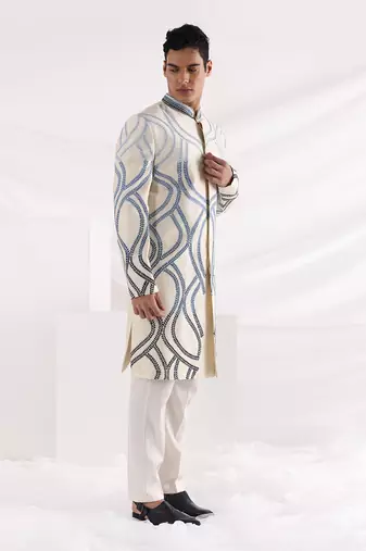 Ivory Leaf Embroidered Sherwani
