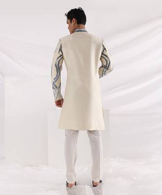 Ivory Leaf Embroidered Sherwani 3