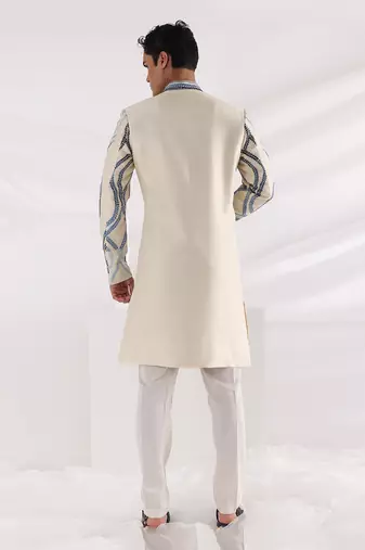 Ivory Leaf Embroidered Sherwani