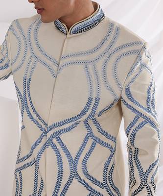 Ivory Leaf Embroidered Sherwani 4
