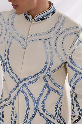 Ivory Leaf Embroidered Sherwani