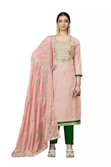 Peach zari woven blended cotton salwar